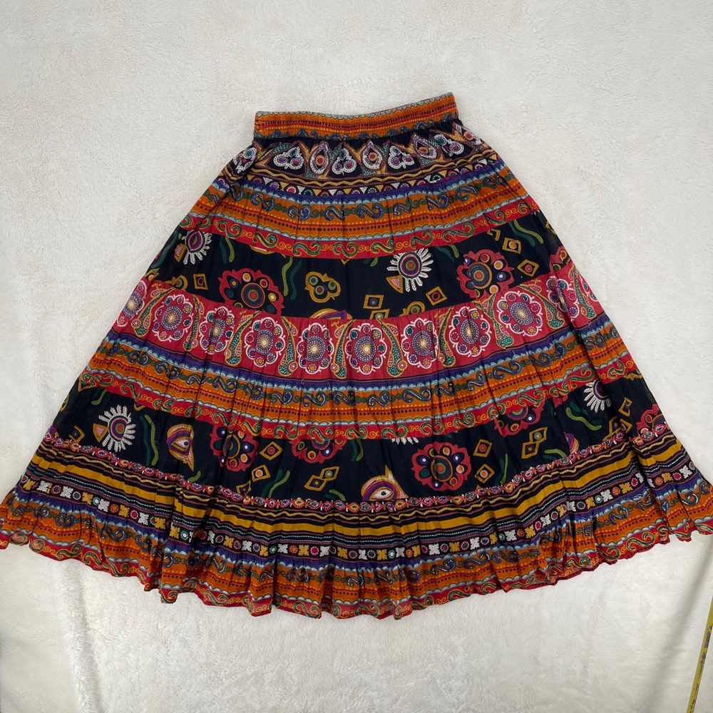 Westbound Petites Womens Cotton Tiered Paisley Boho Maxi Skirt Multi Color OS - Picture 7 of 7